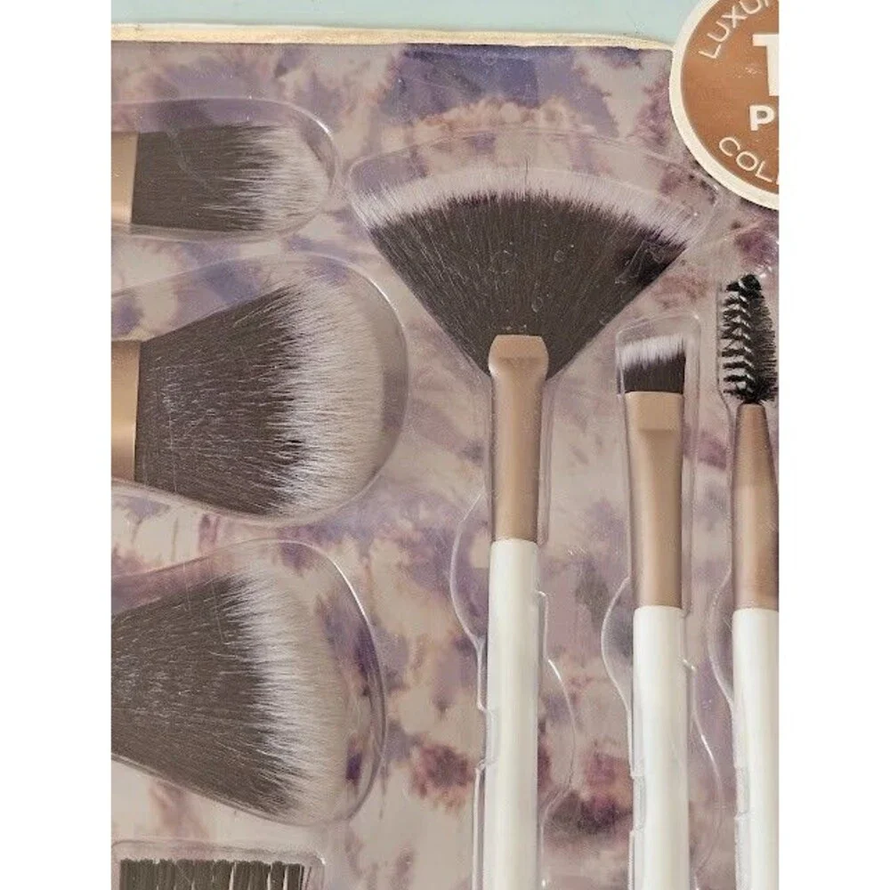 RBX Pro Precision 10pc Luxury Makeup Full Face Brush Set White Rose Gold Tools